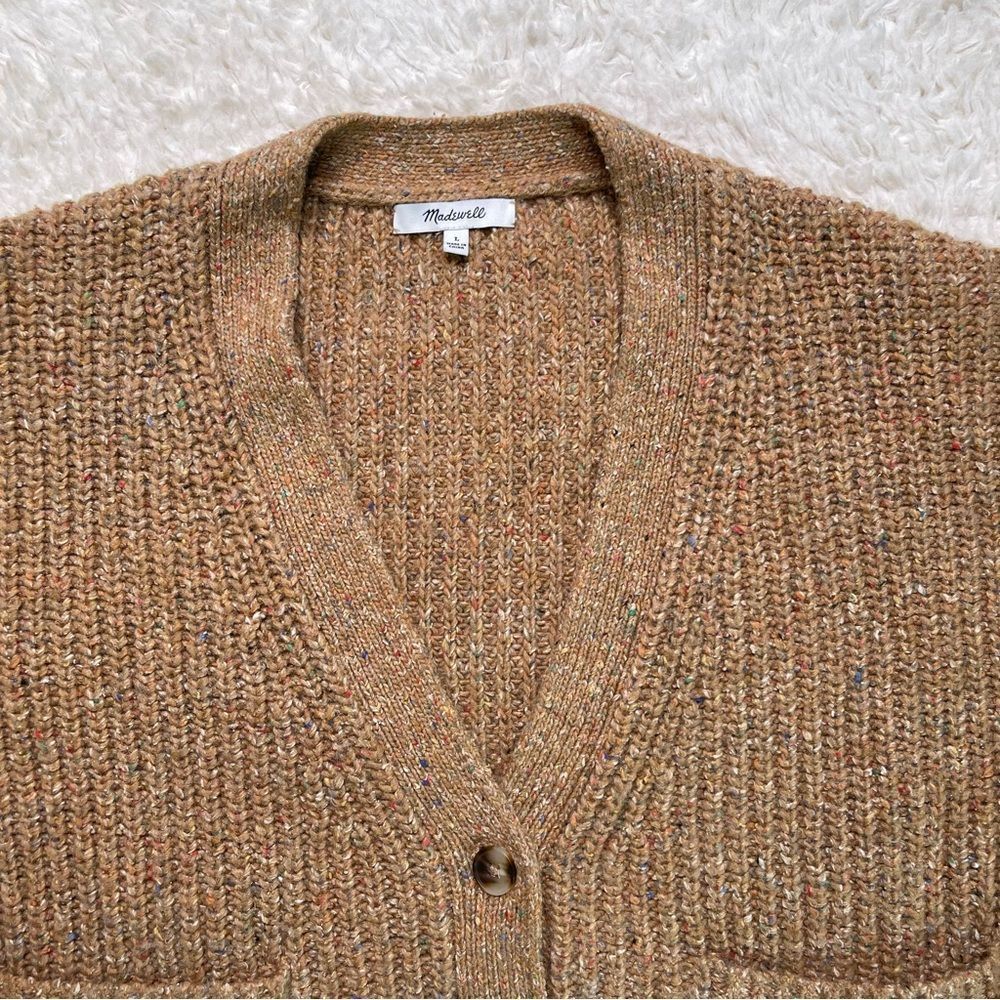 Madewell Cameron Ribbed Cardigan Sweater in Coziest Yarn Tan/Rainbow in L - Picture 9 of 11